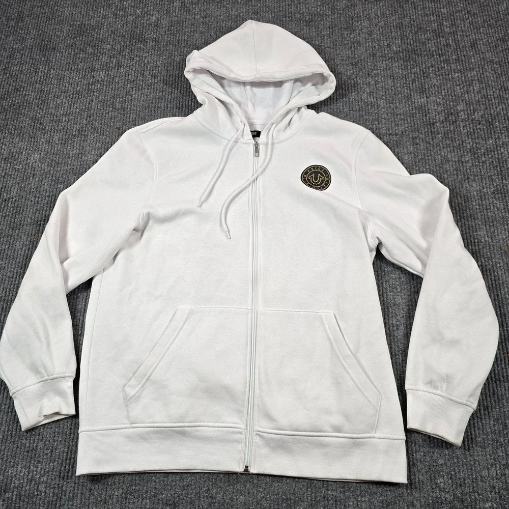 True Religion Hoodie Mens XL‎ White Full Zip Rope Logo Graphic Sweatshirt
